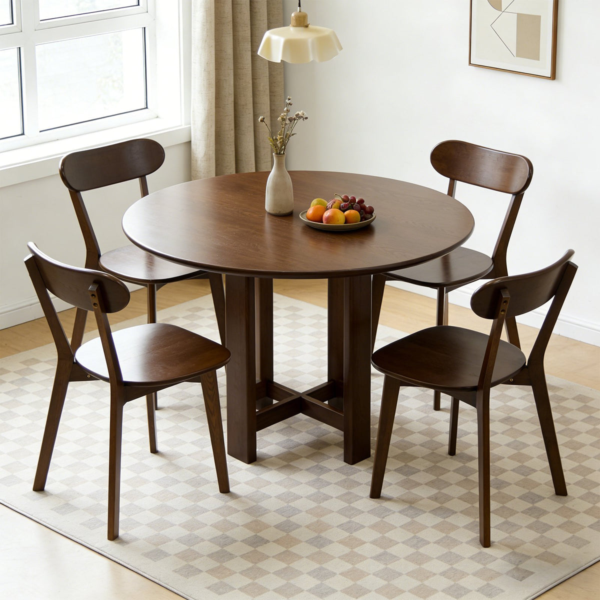 100% Natural Solid Wood Dining Chairs Set of 2, Mid Century Modern Dining Chairs with Curved Backrest