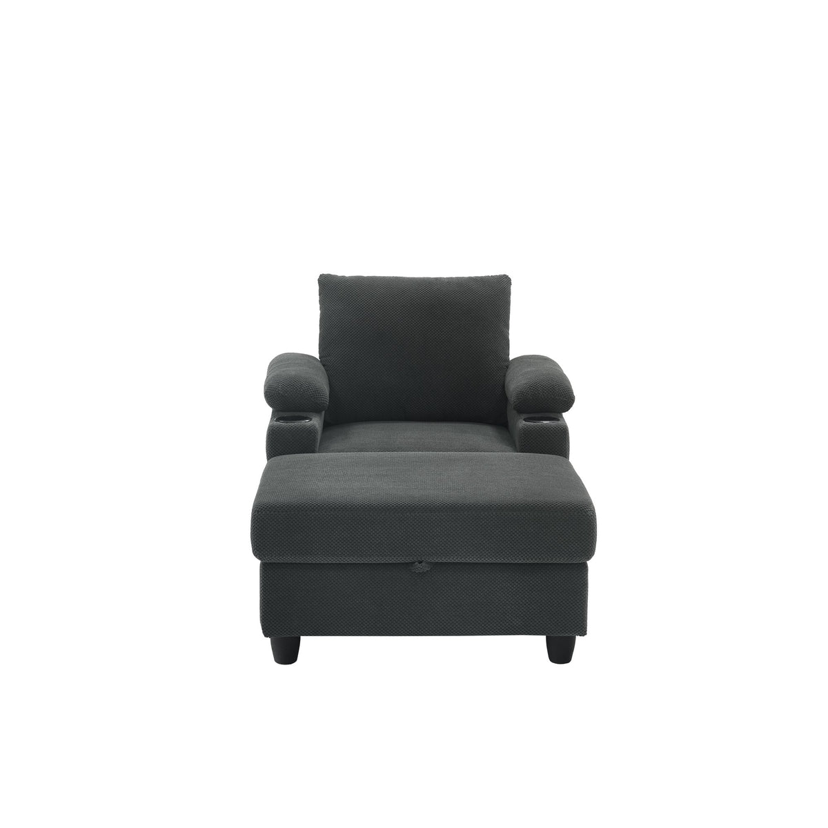 Accent Chair and Storage Ottoman Set, Versatile Single Chaise Lounge Convertible Sleeper Bed W/Reclining Backrest,Cupholders,USB-C Ports