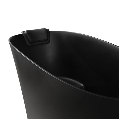 51" Solid Surface Oval Freestanding Black Bathtub with Overflow and Drain Assembly, with Integral Seat and headrest, LTL