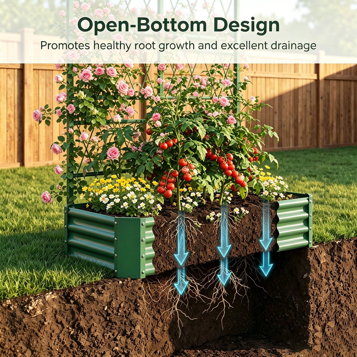 4x2x1FT Galvanized Raised Garden Bed with Arch Trellis for Climbing Vegetables Tomato Cucumber Bean, Heavy Duty Metal Raised Garden Bed Outdoor, Green