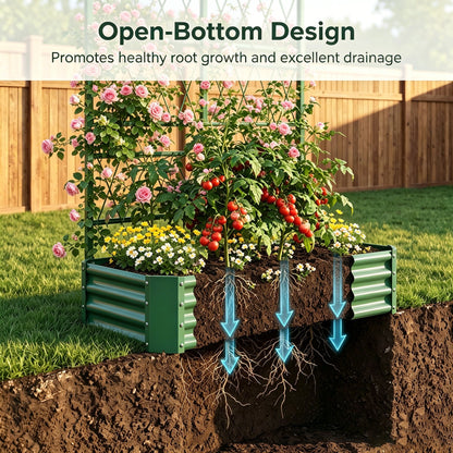 4x2x1FT Galvanized Raised Garden Bed with Arch Trellis for Climbing Vegetables Tomato Cucumber Bean, Heavy Duty Metal Raised Garden Bed Outdoor, Green