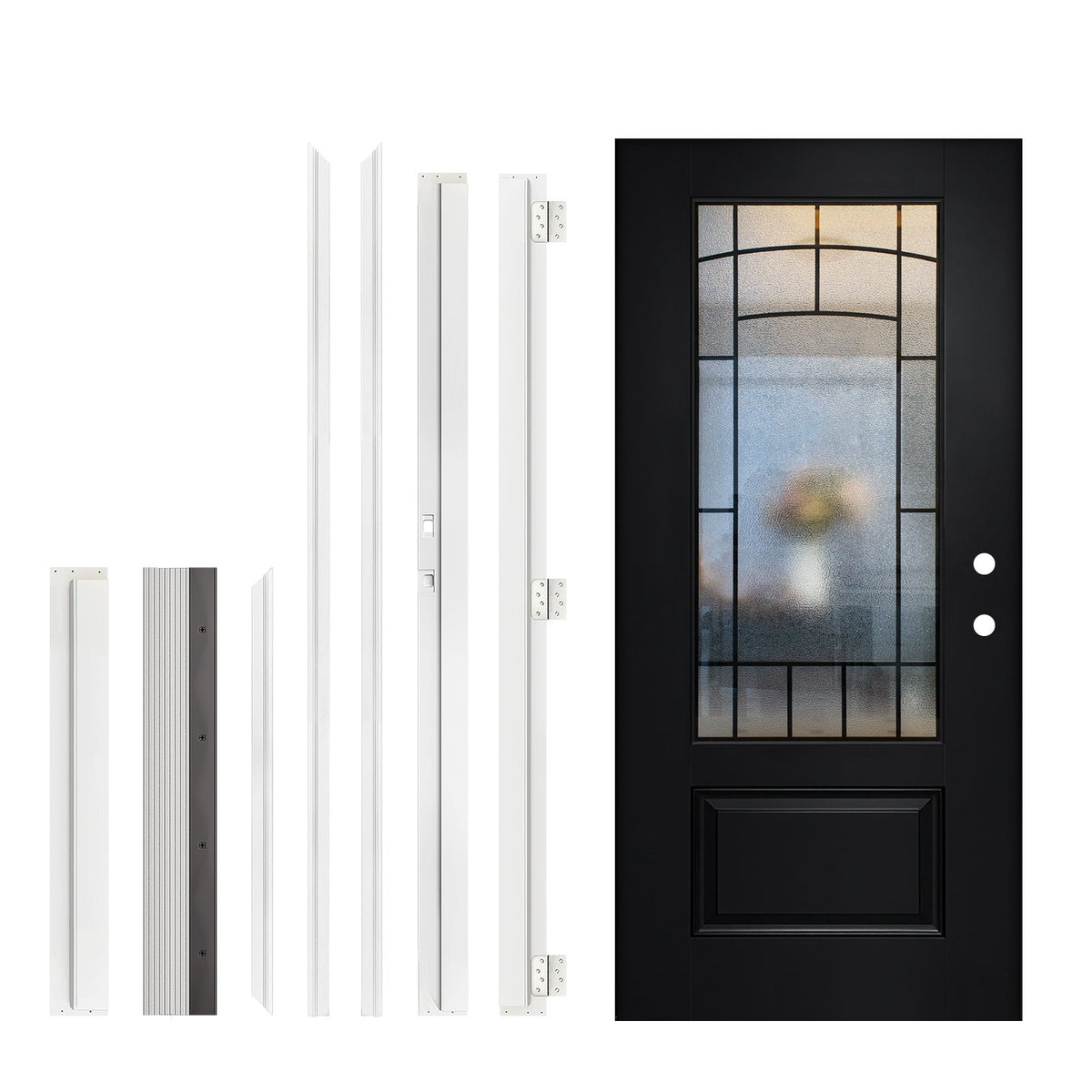 36 x 80 Brush FRP Door,3/4 View Tempered Cloud-Pattern Glass - Classic Style for Home's Front Entrance, Left Hand Inswing, Black Fiber Reinforced Panel Door