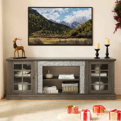 70" Modern TV Stand with 2-Door Storage, Faux Stone Media Console Cabinet, Grey Large Entertainment Center