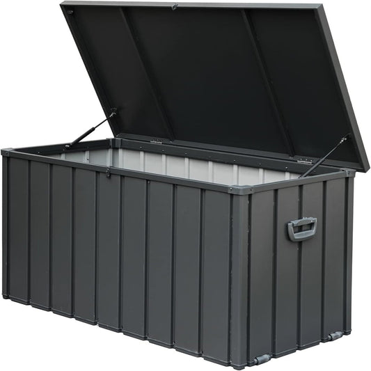 150 Gallon Outdoor Storage Deck Box Waterproof, Large Patio Storage Bin for Outside Cushions, Throw Pillows, Garden Tools, Lockable - Dark Gray