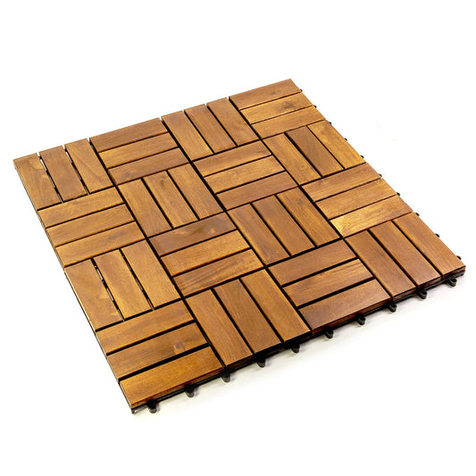 12 in. x 12 in. Acacia 12 Slats Checker Deck Tiles 30 Pieces