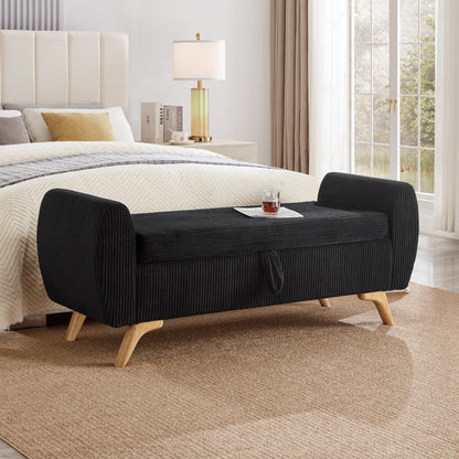 57"Modern Design Corduroy Upholstered with Storage Bed Bench,Wood Legs Bench for Bed Room,Hall Way Black