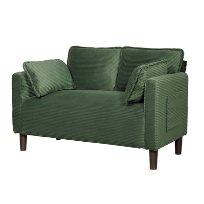 48" Soft Corduroy Loveseat Couch W/Soft Cushions,Side Storage Pocket,Sturdy Composite Board & Solid Wood Frame, High Rebound Sponge,Easy Assembly,Ideal for Living Room,Apartment,Dorm,Office.