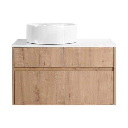 32(31-1/2") Inch Wall-Mounted Bathroom Vanity with Ceramic Art Sink and Countertop Flat Plate, 2-Soft Close Doors and 1-Drawer, KD-Packing, Plywood - BAB3098MOWH