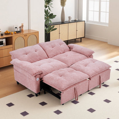 73 inch Pink Velvet Pull Out Sofa Bed Convertible Sleeper Couch with Pullout Mattress