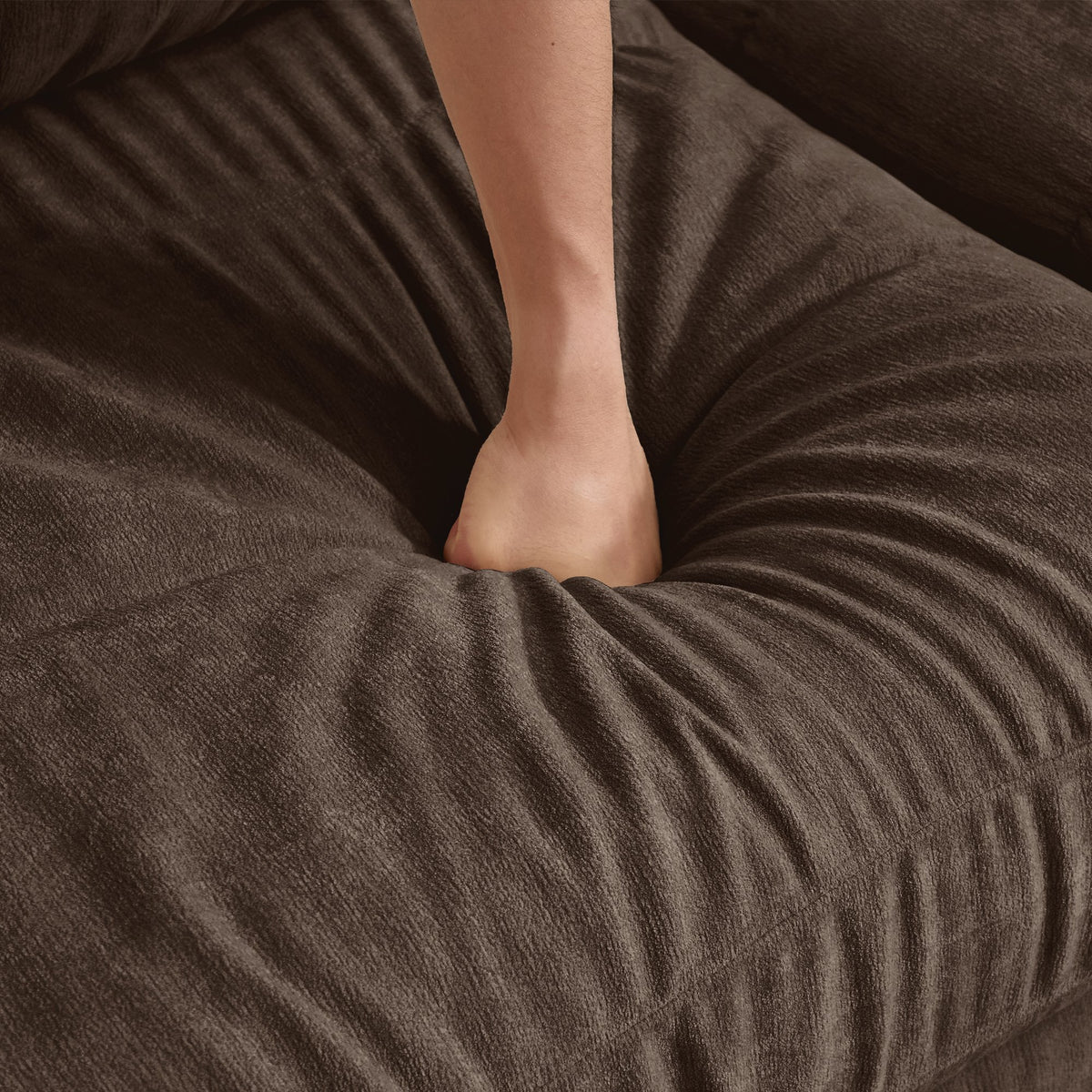 4 Seat Ruched Detailing Chenille Modular Sectional Sofa,Movable Ottoman,High-Density Foam,L Shape Thickened  Back Cushions,Easy Assembly,For Living Room,Bedroom,Brown