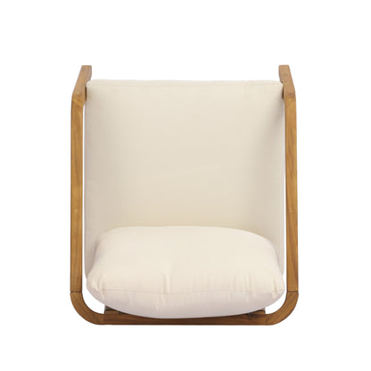 Acacia Wood Outdoor Patio Club Chair with PE Wicker Backrest & Cushions(Set of 2) – Modern Accent Armchair for Balcony, Poolside, and Sunroom
