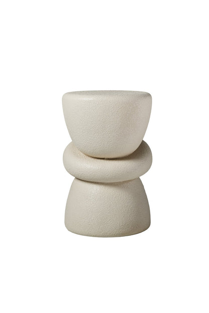 16.14''×13.78''×21.65'' Stacked Organic Sculptural Side Table, Cream Textured Round Fiberglass Accent End Table for Living Room Sofa Corner, No Assembly Required.