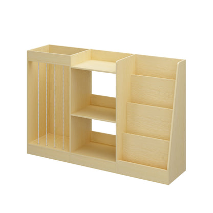 3-in-1 Kids Bookshelf and Toy Storage, 4-Tier Book Shelf for Kids Rooms, Sling Baby Bookcase with Stuffed Animal Storage, Toddler Montessori Bookshelf for Nursery, Playroom, Kindergarten, Natural