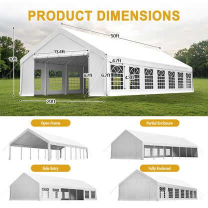 20x50 FT Heavy Duty Carport, Outdoor Garage Canopy with Reinforced Steel Frame & Waterproof Tarp, Double Doors & Transparent PVC Windows – For Car, SUV, Truck, Boat, Party, Market, Wedding