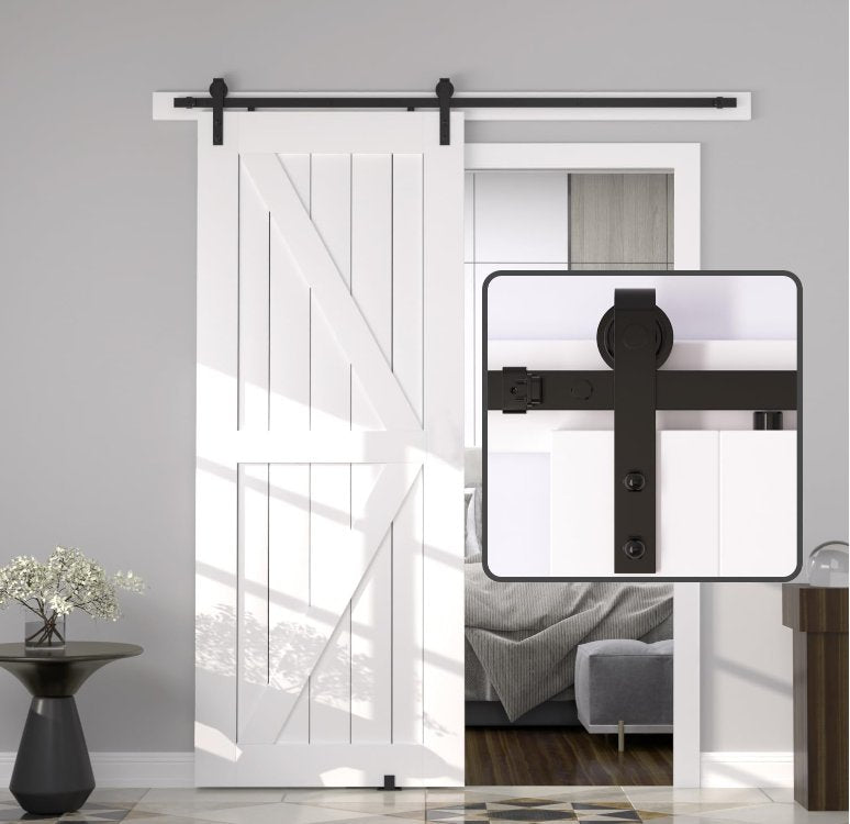 12FT Wood Double Sliding Barn Door Hardware Basic Black Big Spoke Wheel Roller Kit, 5-18FT for Choose