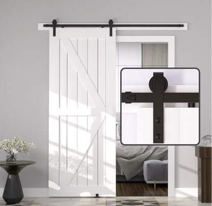 12FT Wood Double Sliding Barn Door Hardware Basic Black Big Spoke Wheel Roller Kit, 5-18FT for Choose