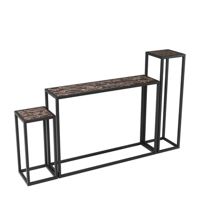 3-piece set of narrow table, high-end edge wrapped entrance hall table, entrance, industrial corridor table, living room, entrance hall, rural brown black color