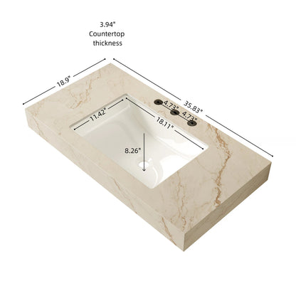 36" Cream Gold Vein Sintered Stone Countertop&Undermount Ceramic Basin with 3 Standard Pre-drilled Faucet Holes, NO Cabinet, NO Faucet and Sink Cover, Suitable for LULA, EIDEN, FINO, MURI etc.