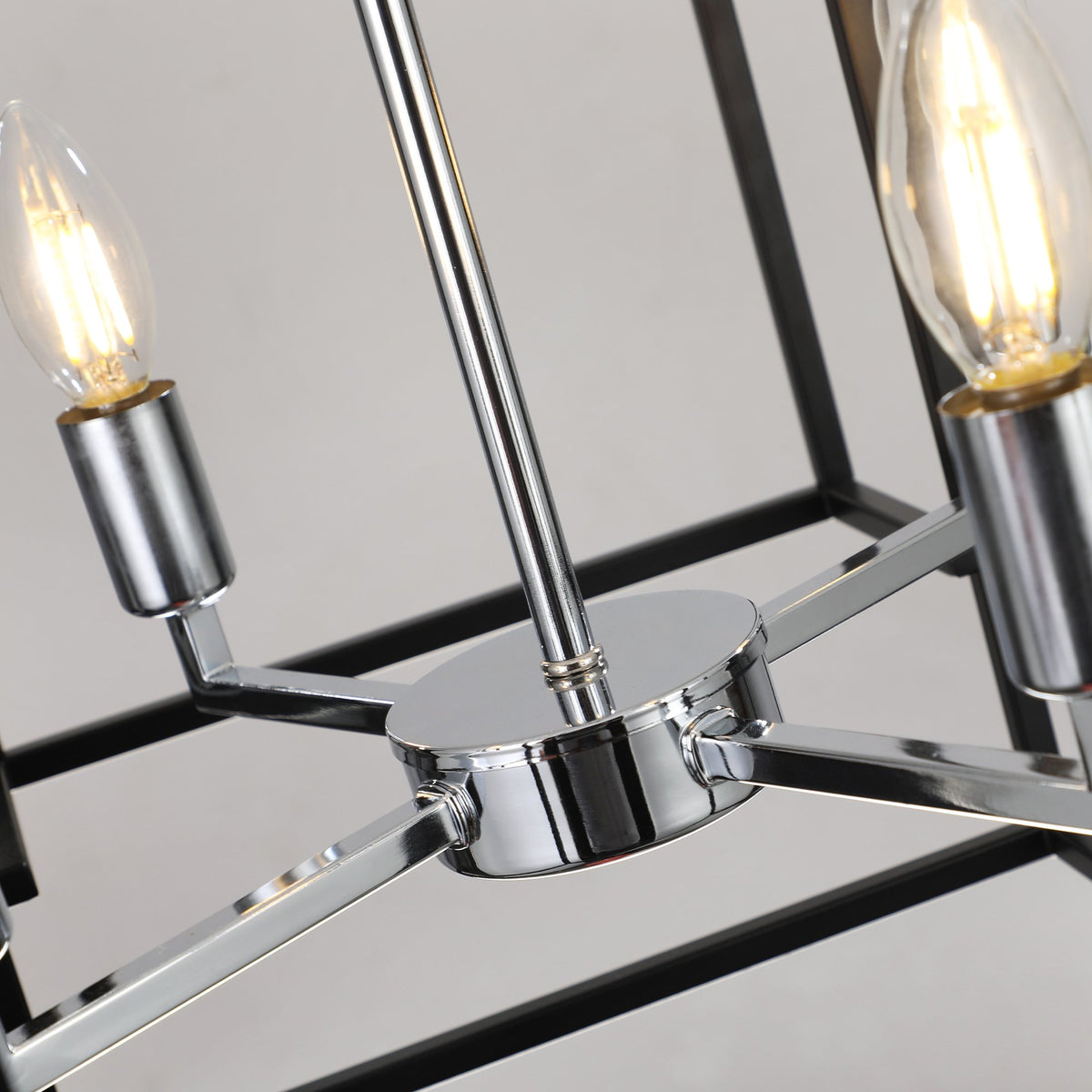 18" Modern 8-Light Black & Chrome Geometric Pendant Chandelier, Industrial Metal Frame, Adjustable Hanging Light, Kitchen (No Bulbs)