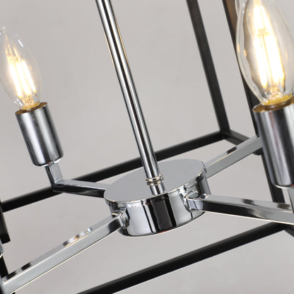 18" Modern 8-Light Black & Chrome Geometric Pendant Chandelier, Industrial Metal Frame, Adjustable Hanging Light, Kitchen (No Bulbs)