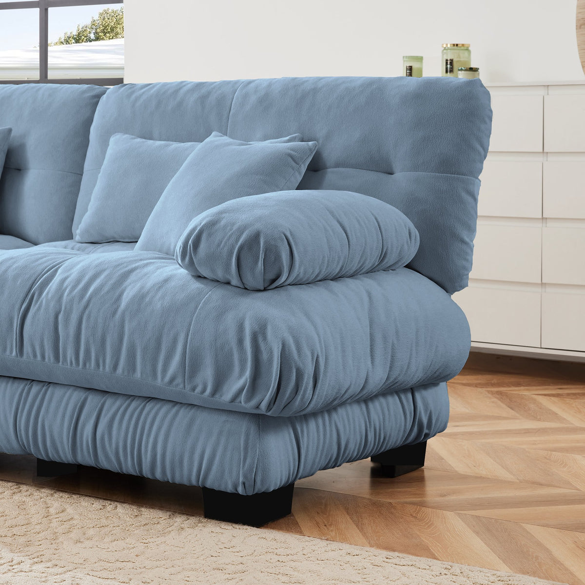 3-Seater Sectional Sofa Modular Deep Seat Sofa Couch, Chenille Sofa Soft Comfy Upholstered Furniture, Studio, Chenille Blue