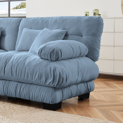 3-Seater Sectional Sofa Modular Deep Seat Sofa Couch, Chenille Sofa Soft Comfy Upholstered Furniture, Studio, Chenille Blue