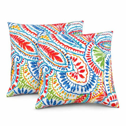 2 Pack Outdoor Pillow Covers ONLY 18x18 Inch, Water-Repellent Decorative Cushion Covers for Patio Furniture, Garden, Porch, Balcony and Outdoor Sofa-paisley multi