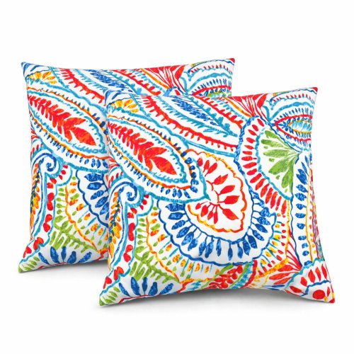 2 Pack Outdoor Pillow Covers ONLY 18x18 Inch, Water-Repellent Decorative Cushion Covers for Patio Furniture, Garden, Porch, Balcony and Outdoor Sofa-paisley multi