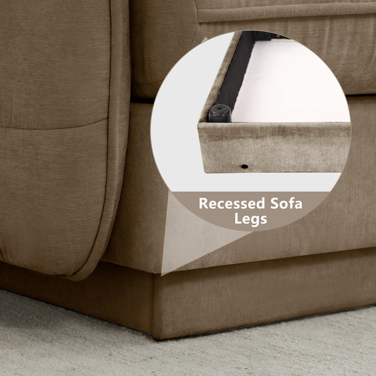 105'Chenille Cloud 3-Seater Sofa,Exquisite round pillows and quilted back cushions,Recessed Base Frame Legs,Ergonomic Design Bottom,Easy Assembly,Deep Seat Sofa Couch For Living Room,Light coffee