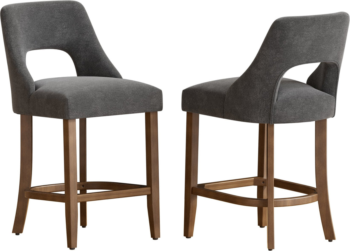 Bar Stools Set of 2, Upholstered Counter Height Bar Stools, Modern Counter Stools with Wood Legs for Kitchen Island Dining Room Bar, Dark Grey