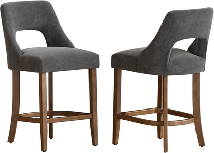 Bar Stools Set of 2, Upholstered Counter Height Bar Stools, Modern Counter Stools with Wood Legs for Kitchen Island Dining Room Bar, Dark Grey