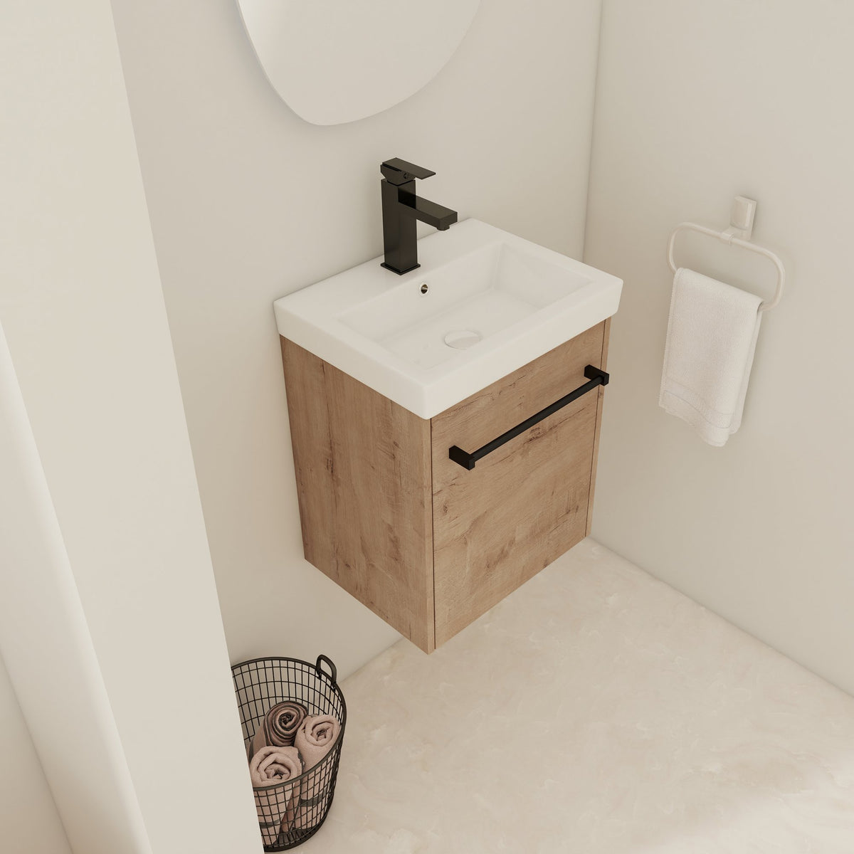 18'' Floating Wall-Mounted Bathroom Vanity with Ceramic Sink & Soft-Close Cabinet Door, For Small Bathroom