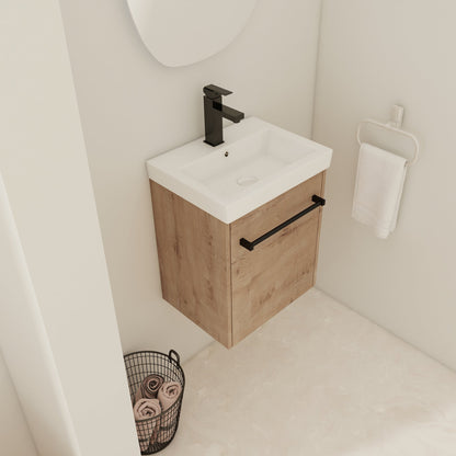 18'' Floating Wall-Mounted Bathroom Vanity with Ceramic Sink & Soft-Close Cabinet Door, For Small Bathroom