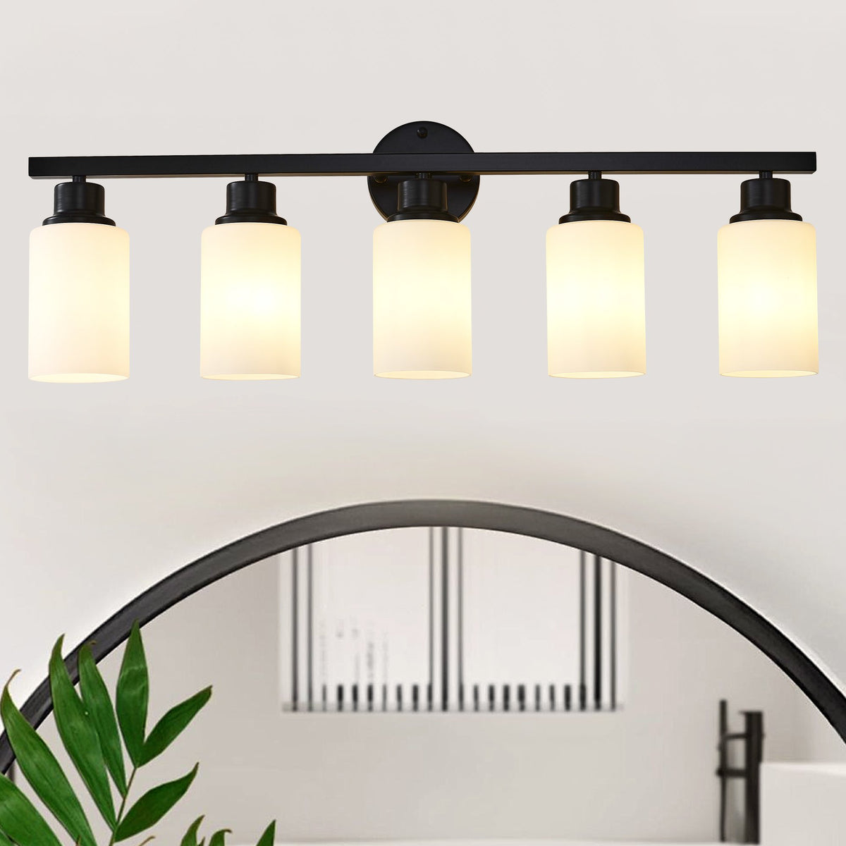 5-Light Matte Black Wall Lamps with White Glass Shades (No Bulbs) Sconce Lighting