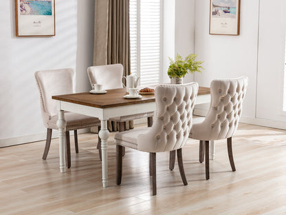 A&A Furniture, Upholstered Wing-Back Dining Chair with Backstitching Nailhead Trim and Solid Wood Legs, Set of 2, Beige, SW8809BG, KD