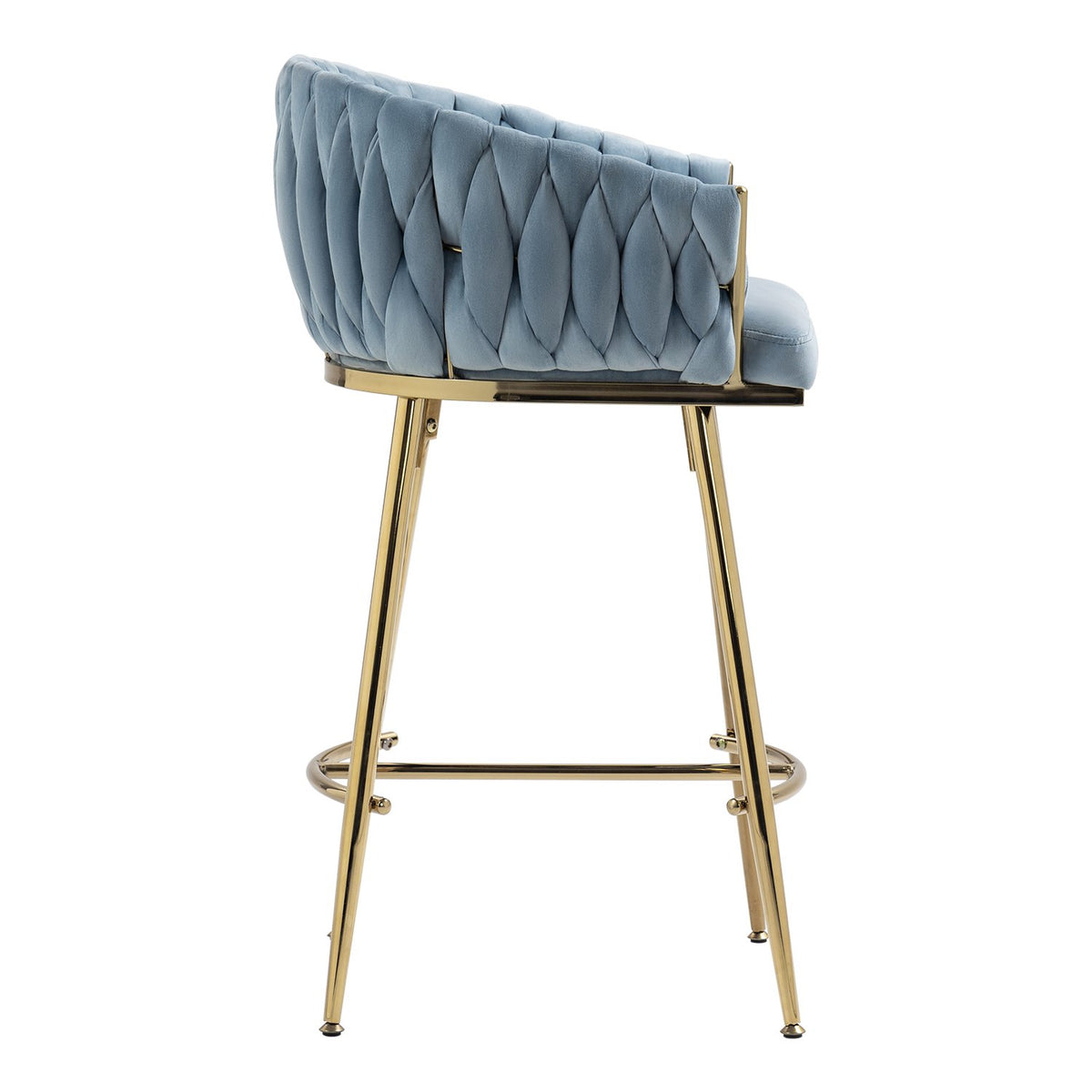 26'' Counter height bar stools Set of 2 kitchen island counter bar stool with hand- wave back, golden chromed base and footrest - Blue