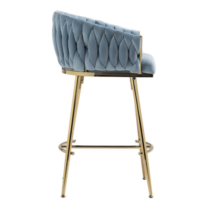 26'' Counter height bar stools Set of 2 kitchen island counter bar stool with hand- wave back, golden chromed base and footrest - Blue