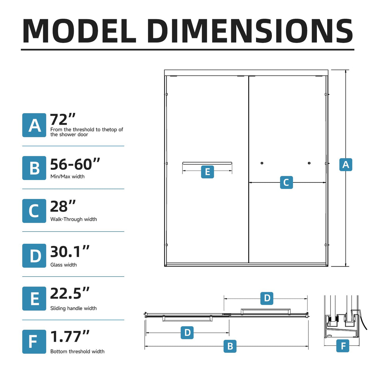 56-60" W x 72" H Framed Double Sliding Shower Door, 1/4" (6mm) Frosted Ultra-Clear Tempered Glass with nano self-cleaning coating, Brushed Nickel Finish, Reversible Installation