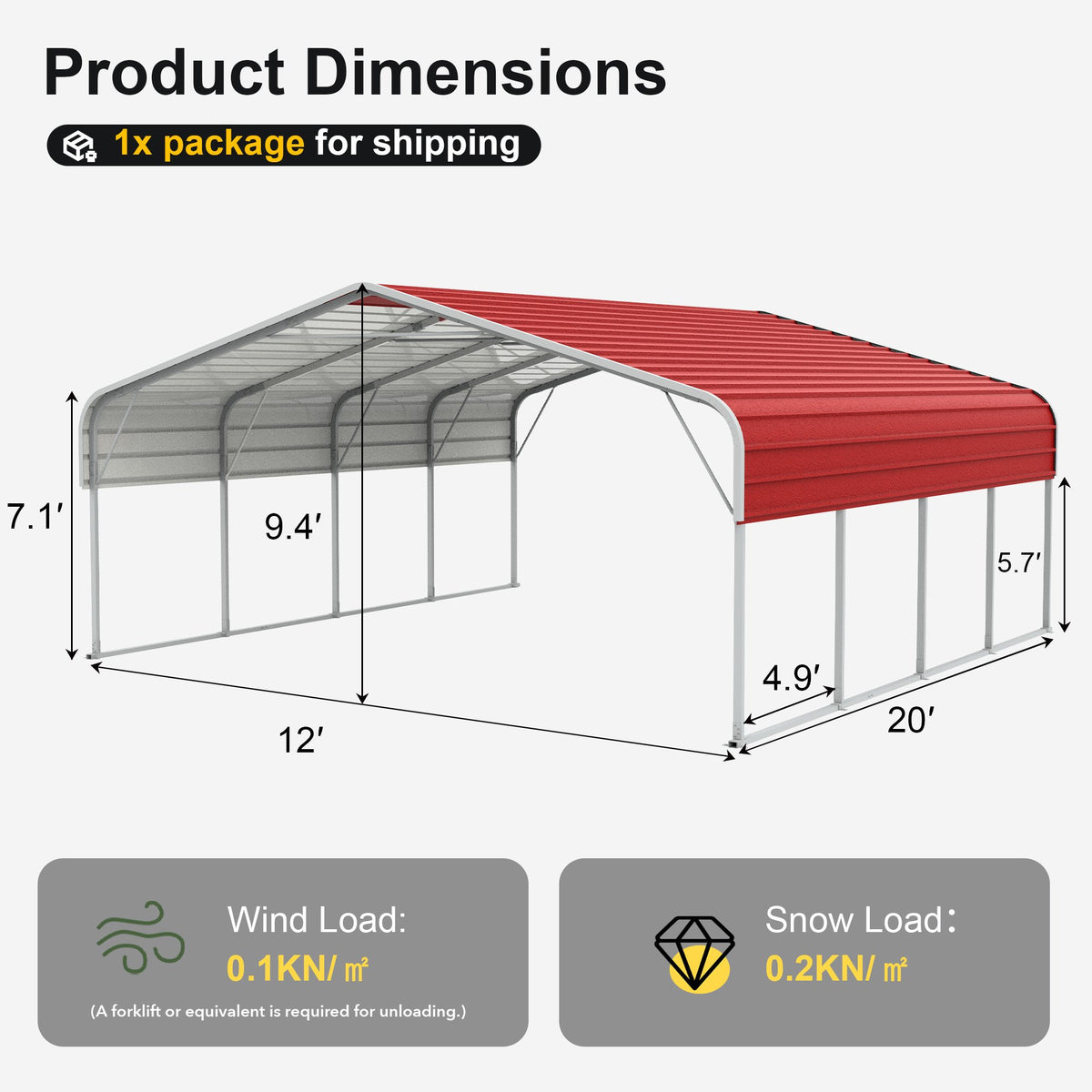 12 x 20 FT Carport, Heavy-Duty Steel Outdoor Carport with Galvanized Frame for Vehicle Shelter for Cars, Trucks, SUVs, ATVs, Equipment and Outdoor Storage