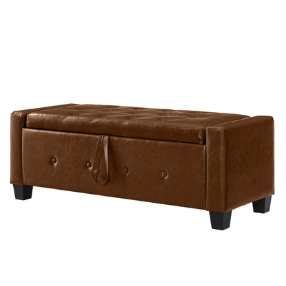 48" Ottoman Bench with Storage, Upholstered Tufted Faux Leather PU Ottoman Brown