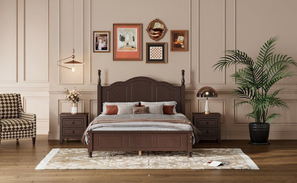 3-Pieces Bedroom Sets, Full Size Wood Platform Bed and Two Nightstands-Dark Walnut