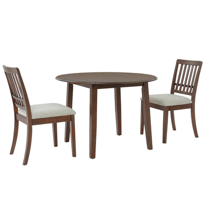 3-Piece Round Dining Table Set for 2 People, 1 Folding Wood Dining Table + 2 Upholstered Chairs – Model N752S000618D