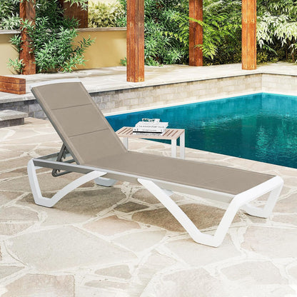 3D Pool Patio Lounger Chair Outdoor Chaise Lounge Chair, Brown, Aluminum Frame, All Weather Pool Lounge Chair for Deck Lawn Backyard