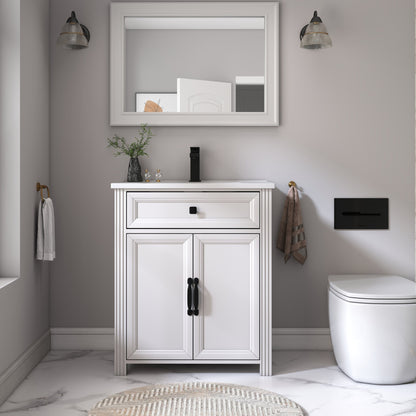 27.8" Modern Bathroom Vanity Set with Reinforced Legs & Painted Surface, Mid-Century Freestanding Bathroom Vanity Sink with Storage, High-end Restroom Vanity Cabinet with Flip-top Drawer&Metal Handles