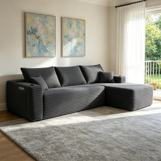 108" Cloud Sectional Sofa with L-Shape Chaise and Side Pockets, Modern Modular Design, Deep Seating, Upholstered Couch