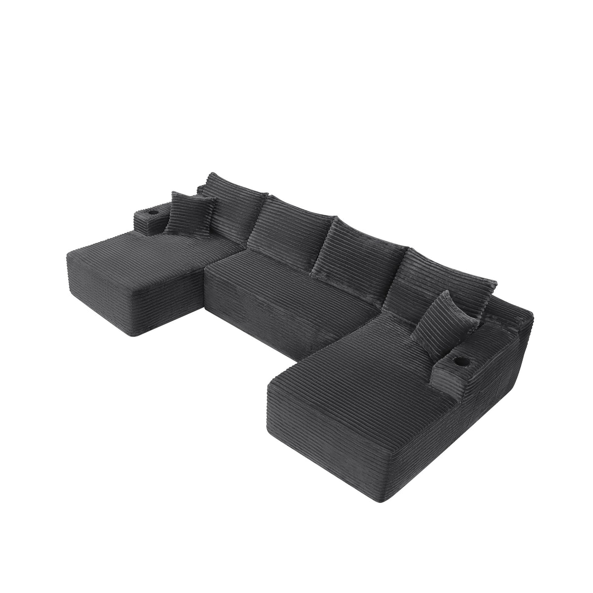 126" Cloud Sectional Sofa with U-Shape Chaise and Side Pockets and Cup holder, Modern Modular Design, Deep Seating, Upholstered Couch – Model W3975S00115