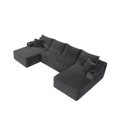126" Cloud Sectional Sofa with U-Shape Chaise and Side Pockets and Cup holder, Modern Modular Design, Deep Seating, Upholstered Couch – Model W3975S00115