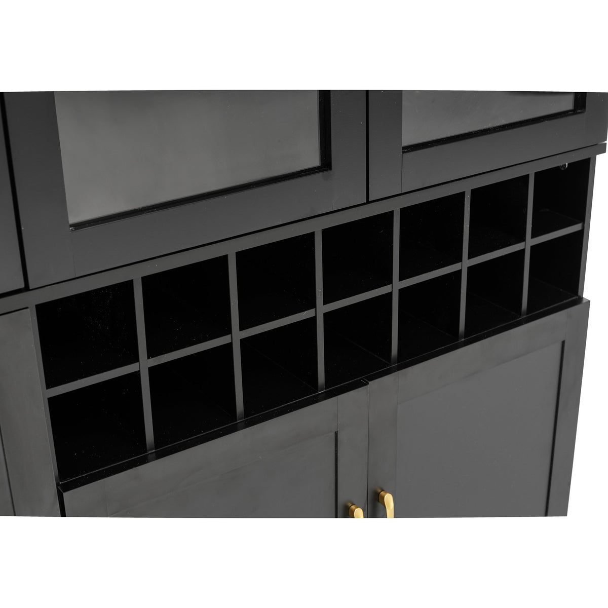 70.87'' Tall Wine Bar Cabinet with Glass Doors, Modern Liquor Cabinet with Removable 14-Bottle Wine Rack & Built-in Door Shelves, High-Capacity Home Bar Cabinet, Black70.87