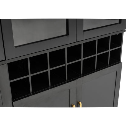 70.87'' Tall Wine Bar Cabinet with Glass Doors, Modern Liquor Cabinet with Removable 14-Bottle Wine Rack & Built-in Door Shelves, High-Capacity Home Bar Cabinet, Black70.87
