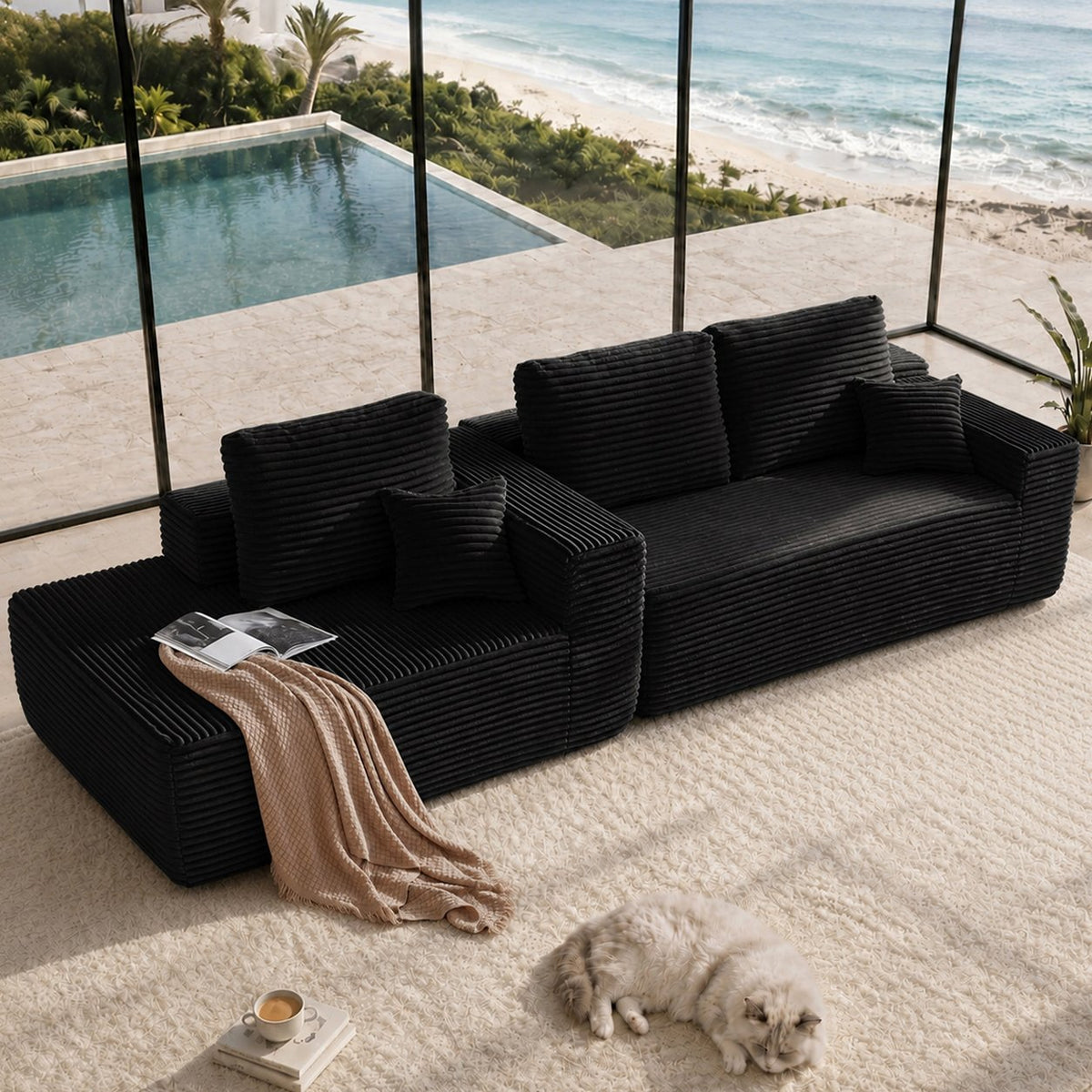 104" Cloud Sectional Sofa with L-Shape Chaise and Side Pockets, Modern Modular Design, Deep Seating, Upholstered Couch – Black